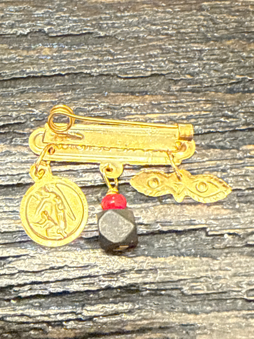 Dios Me Bendiga Con Angel De La Guarda,Azabache Legitimo Y Ojos De Santa Lucia 14Kt Oro Amarillo