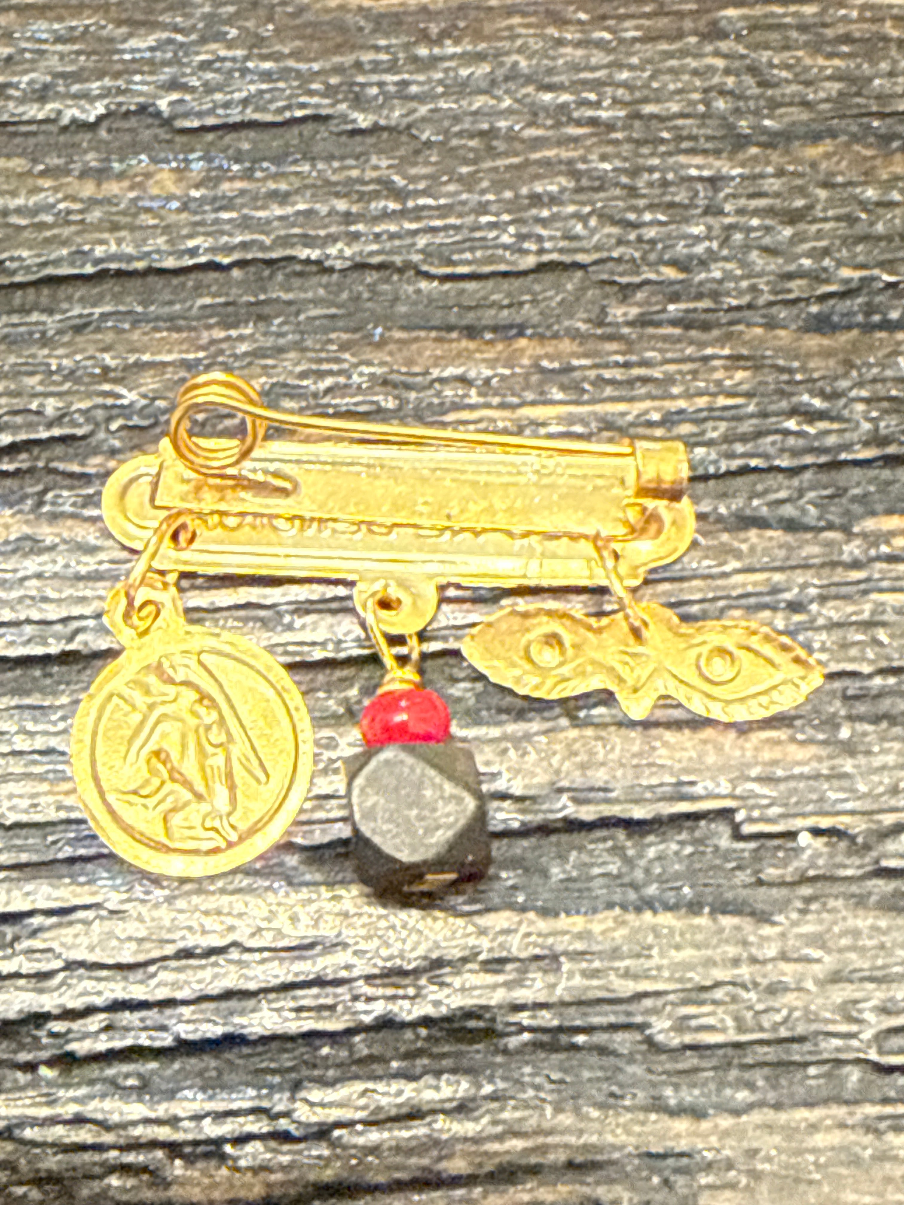 Dios Me Bendiga Con Angel De La Guarda,Azabache Legitimo Y Ojos De Santa Lucia 14Kt Oro Amarillo