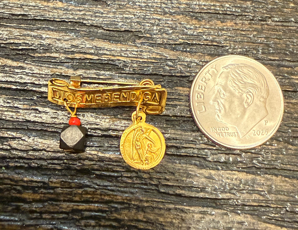 Dios Me Bendiga Con Angel De La Guarda Y Azabache Legitimo 14Kt Oro Amarillo