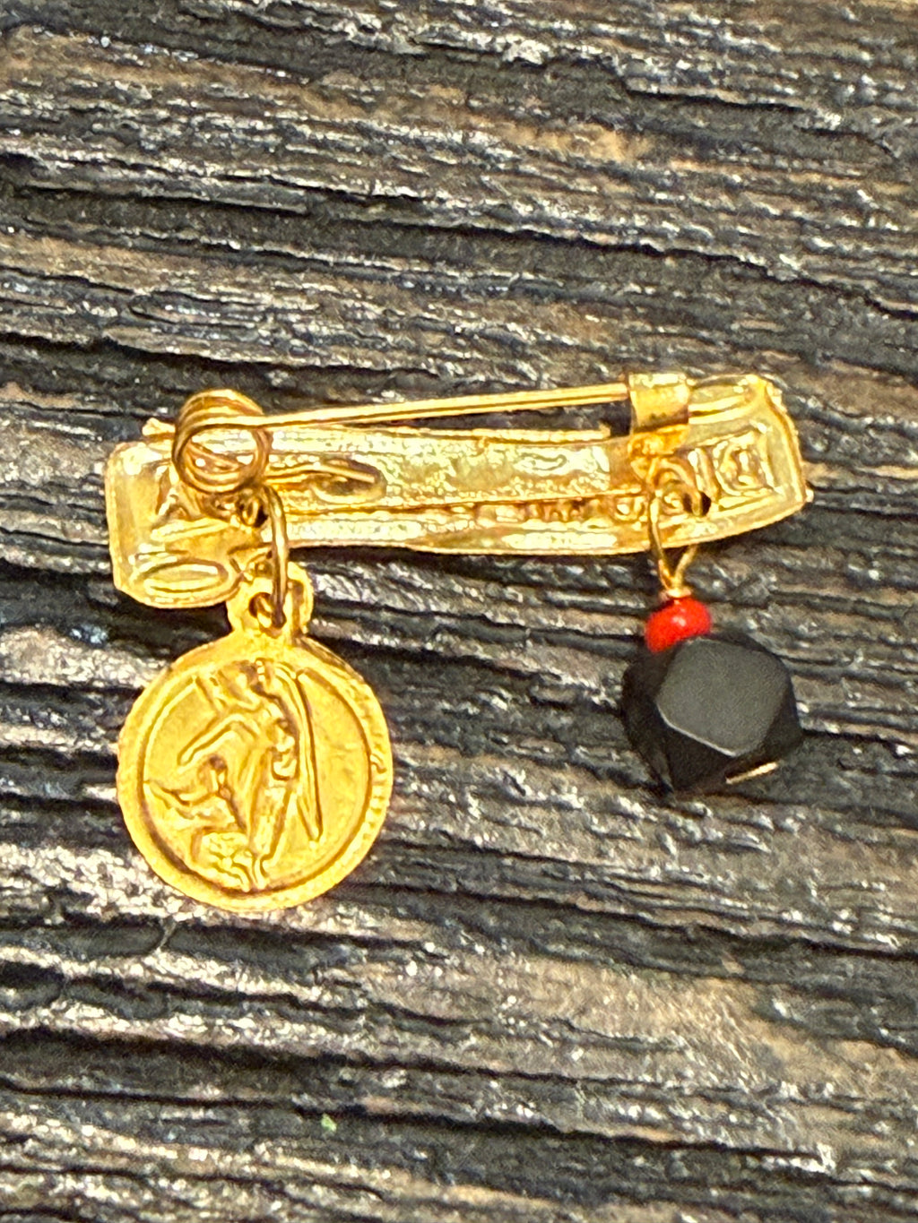 Dios Me Bendiga Con Angel De La Guarda Y Azabache Legitimo 14Kt Oro Amarillo