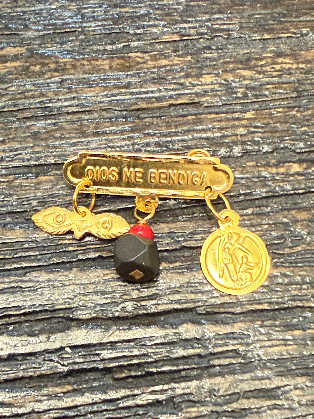 Dios Me Bendiga Con Angel De La Guarda,Azabache Legitimo Y Ojos De Santa Lucia 14Kt Oro Amarillo