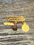 Dios Me Bendiga Con Angel De La Guarda,Azabache Legitimo Y Ojos De Santa Lucia 14Kt Oro Amarillo